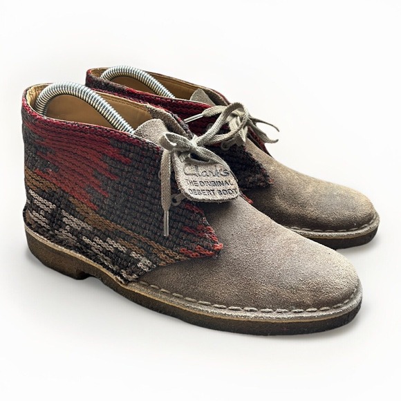 Clarks‎ Chukka Desert Boot Suede Woolrich Aztec Wool Womens Sz 6.5M - Picture 1 of 7